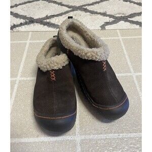 Skechers Spartan Snuggly Suede Faux Fur Lined Slip On Mule Shoes Sz 6.5 Brown